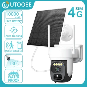 UTOOEE 5MP 4G SIM-карта Солнечная камера Встроенный аккумулятор PIR Обнаружение движения Система Безопасности Наружного наблюдения PTZ WIFI камера