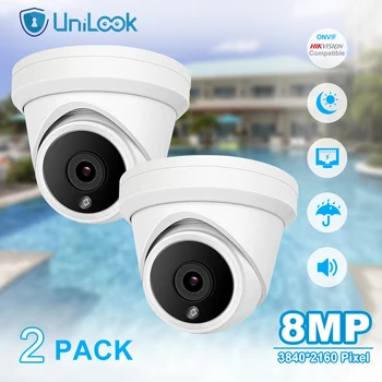 UniLook 8MP 4K Турельная POE IP-камера 2 шт. Встроенный Микрофон CCTV Камера Безопасности Наружная Hikvision Совместимая IP66 H.265 IR30m