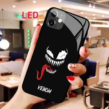 Venom Люминесцентный чехол для телефона из закаленного Стекла Apple iphone 12 11 Pro Max XS mini С акустическим Управлением, Защитная крышка со светодиодной подсветкой