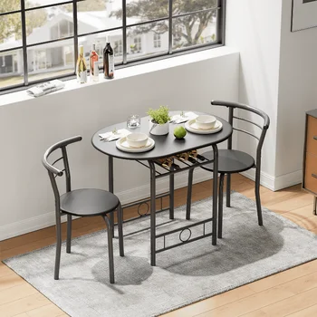 Vineego Обеденный набор из 3 предметов на 2 Небольших Кухонных стола для завтрака, Набор Компактных Деревянных Стульев и Столовый набор, черный