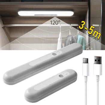 VnnZzo Светодиодная подсветка шкафа PIR Датчик движения светодиодный USB Перезаряжаемый Черный Алюминий Кухонные Шкафы Освещение Светодиодное