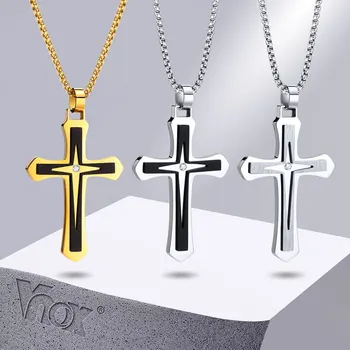 Vnox Мужское Ожерелье с двойным крестом и подвеской-распятием, Мужские Религиозные украшения из нержавеющей стали, Цепочка-шкатулка 20 
