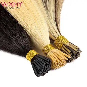 WXMY I Tip Наращивание Волос Настоящие Человеческие Волосы Remy # 1B Натуральная Черная Прямая Кератина I Tip Fusion Наращивание Человеческих Волос 12-24 дюйма
