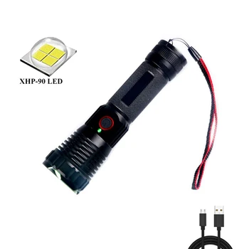 Xhp90 Самый мощный светодиодный USB-перезаряжаемый тактический фонарик, 5-режимный Регулируемый фонарь для кемпинга