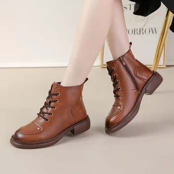 Xiuten/Женские ботинки; Новинка 2022 года; Высококачественные Модные Ботинки из натуральной кожи в Британском Стиле; Короткая Удобная женская обувь на плюшевой плоской Подошве
