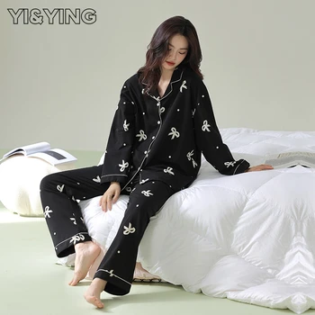 [YI & YING] Осенняя Пижама из чистого хлопка, Женский Хлопковый комплект домашней одежды на растяжках, Антибактериальный Синьцзянский Хлопок WAZC143