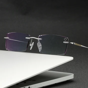 ZIROSAT 9083 Титановые Мужские очки без оправы, Оправа для очков при близорукости с бриллиантовой отделкой, Мужские Солнцезащитные очки С оттеночными линзами