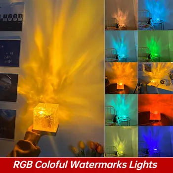 ZK30 RGB Атмосферный ночник с вращающимся водяным узором, настольная лампа, светодиодная проекционная лампа, креативное динамичное пламя для декора спальни