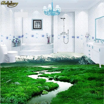 beibehang 3d ПВХ настил на заказ фотопол окрашенные обои для стен ванная комната трава снежная гора 3D пол papel de parede
