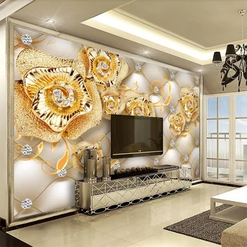 beibehang papel de parede Пользовательские обои 3d фреска бриллиантовый золотой цветок ювелирные изделия фон стены гостиная спальня 3d обои