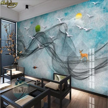 beibehang Пользовательские 3D обои фреска абстрактная художественная концепция линия чернил пейзажная живопись птица фоновая настенная роспись птиц