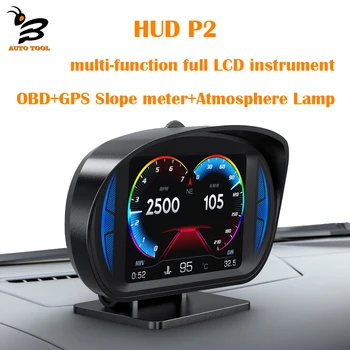 Автомобильный Головной Дисплей OBD2 GPS Спидометр Сигнализация Превышения скорости P2 Двойная Система HUD Измеритель Наклона Наклона Охранная Сигнализация Turbo Brake Test