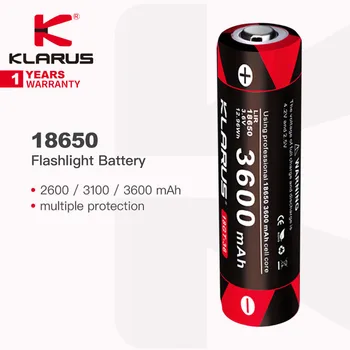 Аккумулятор Klarus 18650 для фонарика, доступный в размерах 2600 мАч / 3100 мАч / 3600 мАч, непрерывный разряд 7А, многократная защита