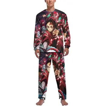Аниме-пижама Demon Slayer с длинным рукавом, Забавные пижамные комплекты Nezuko из двух предметов для отдыха, Повседневный мужской Дизайнерский домашний костюм Kawaii