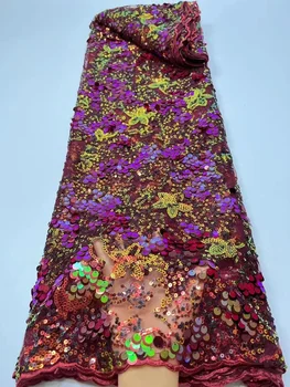 Африканская Кружевная Ткань 2023 Высококачественные Нигерийские Французские Кружевные Ткани С Блестками 5 Ярдов Для Пошива Платья Свадебное Швейное платье QF0326