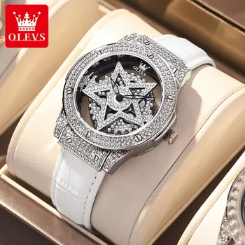 Бренд OLEVS, роскошные женские наручные часы, водонепроницаемые женские кварцевые часы с бриллиантами, Модные женские часы с ремешком из натуральной кожи