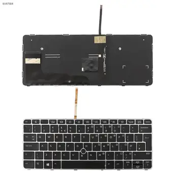 Британская клавиатура для ноутбука HP EliteBook 820 G3, серебристая РАМКА, черная подсветка с точечным