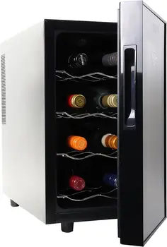 Винный холодильник, Черный, Термоэлектрический Винный холодильник, 0,8 куб. футов (23 л), Отдельно стоящий винный погреб, Хранилище для хранения красных, белых и игристых вин