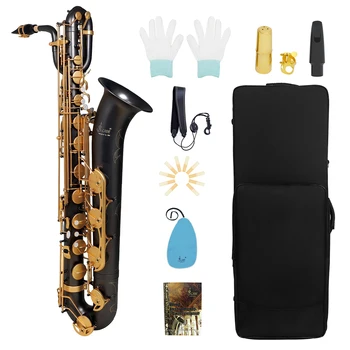 Высококачественный баритон-саксофон SLADE Eb key, латунный корпус, кнопка ручной работы, черный бас-саксофон с сумкой в комплекте