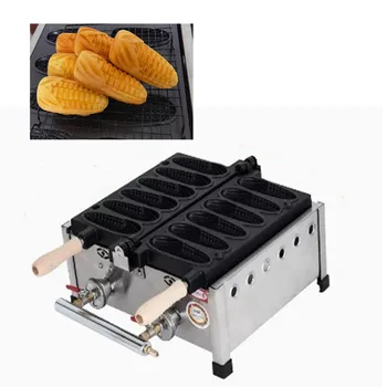 Газовая Коммерческая машина для приготовления вафель для хот-догов 6 шт., Вафельница в форме кукурузного початка или кукурузы для закусочной
