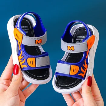 Детские сандалии Корейская версия пляжной обуви с нескользящей мягкой подошвой для маленьких средних и больших мальчиков, детские сандалии