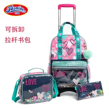 Детские школьные сумки на колесиках Mochila, Детский рюкзак, багаж на тележке для девочек, рюкзак Escolar Backbag, школьный рюкзак