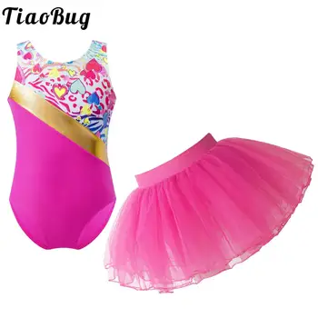 Детский Балетный костюм для танцев без рукавов с принтом для девочек, юбка-пачка с эластичным поясом для танцевального представления