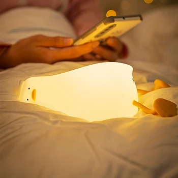 Детский Ночник с милой Уточкой, Теплый белый свет с сенсорным датчиком, мягкий силиконовый ночник с животными, ночной компаньон для детей