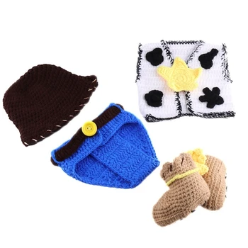 Детский костюм для фотосъемки, Ковбойская шляпа и наряд для фотосъемки новорожденных, одежда для младенцев, приятная для кожи, милые фото, прямая поставка