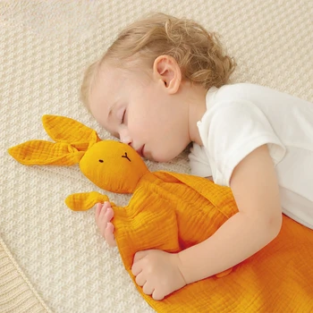 Детское одеяло из чистого хлопка, детская спящая кукла, одеяло с кроликом, Носовой платок, игрушка-стеганое одеяло