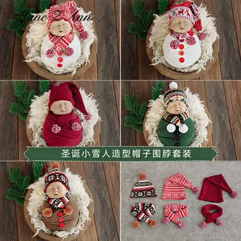 Джейн Зи Энн, Рождественская новогодняя шапка со снеговиком, меховой шарф с шариками, комплект для фотосъемки новорожденных девочек и мальчиков