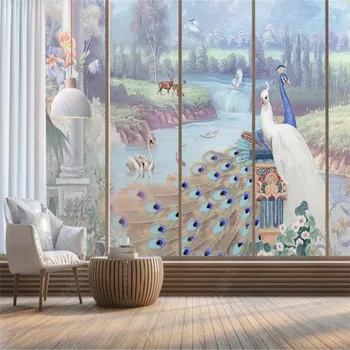 Европейская картина маслом Павлин Обои для домашнего декора Фреска Пасторальный пейзаж 3D обои для спальни Обои для рабочего стола
