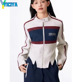 Женская куртка-бомбер YICIYA, новая верхняя одежда с полувысоким воротником, y2k, винтажные университетские куртки, гоночная американская бейсбольная куртка оверсайз