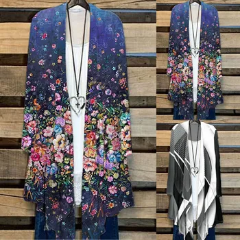 Женская толстовка с шалью, Кимоно с цветочным принтом, Кардиган, блузка, Повседневная белая рубашка на пуговицах, ретро 3D принт, Camisa Business