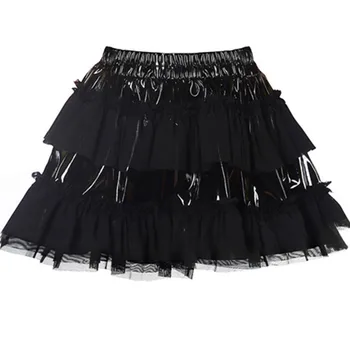 Женская юбка в стиле пэчворк из искусственной кожи, юбка в стиле темно-готический рок, Клубная вечеринка, танцевальный костюм для шоу, Латексные мини-юбки