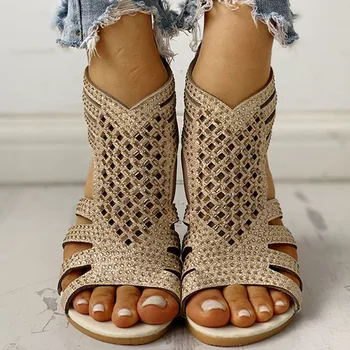 Женские летние кожаные туфли-гладиаторы в римском стиле на танкетке и низком каблуке, женские сандалии с открытым носком, Zapatos De Mujer Sandale