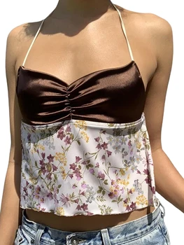 Женский жилет без рукавов с завязками на спине и цветочным принтом, летние модные топы для клубной вечеринки