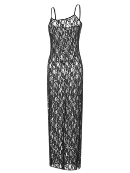 Женское Элегантное кружевное платье Макси с цветочным рисунком, прозрачным V-образным вырезом без рукавов и оборками на деталях