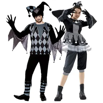 Забавная Цирковая одежда клоуна для пары, Одежда для мужчин и женщин, Костюмы на Хэллоуин для клоуна, Маскарадный костюм, Маскарадное платье