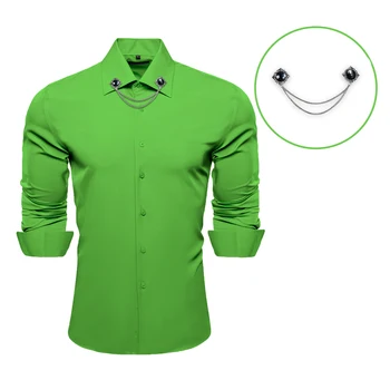Зеленый лист, мужская рубашка с брошью, весенне-осенний повседневный комплект рубашек с длинным рукавом и отложным воротником, свадебные рубашки для жениха.Wang CY-741