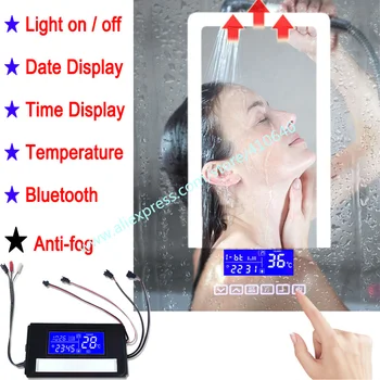 Зеркальные часы Trumsense K3015CBL с индикацией температуры и даты с защитой от запотевания, Шестикнопочная Зеркальная Сенсорная панель, совместимая с Bluetooth