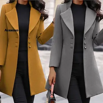 Зимнее новое женское пальто 2023 года в Европе и Соединенных Штатах, корейская версия, приталенное женское шерстяное пальто средней длины