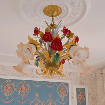 Идиллическая люстра для гостиной в европейском стиле, художественная люстра из кованого железа, Праздничный фонарь, Цветочная лампа, Корейская люстра для спальни