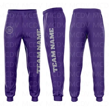 Изготовленные на заказ Фиолетово-серые флисовые спортивные штаны для Бега Трусцой с 3D принтом, Повседневные брюки Унисекс для Бега Трусцой, Свободные спортивные брюки