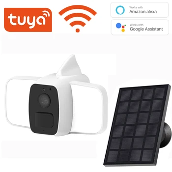 Камера с солнечной батареей Tuya WiFi 1080P, водонепроницаемая, перезаряжаемая, 10000 мАч, Поддержка Alexa Google, 140ЛМ, прожектор, цветное ночное видение