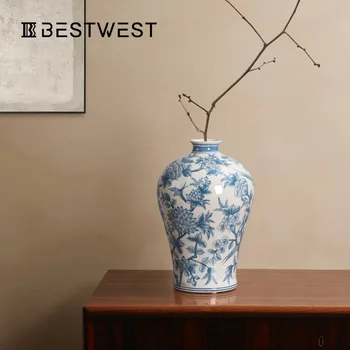 Китайские винтажные расписные сине-белые керамические вазы, украшения для дома, мягкий глиняный горшок, цветочные украшения