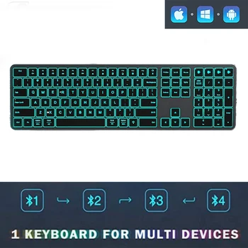 Клавиатура с подсветкой для нескольких устройств Bluetooth, Беспроводная Перезаряжаемая Клавиатура с 7 цветами Подсветки, Клавиатура Для ПК, ноутбука, Планшета iMac