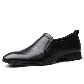 Классическая черная официальная обувь, мужские модельные туфли, лоферы, модная деловая офисная обувь, мужская обувь из натуральной кожи, мужская обувь