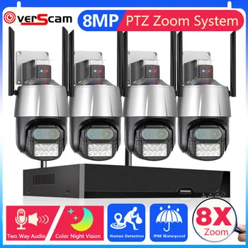 Комплект Системы безопасности 4K PTZ CCTV Camera 4CH 8MP POE NVR С 8-кратным Зумом 2-Полосный Аудио Wifi Беспроводная Система камеры видеонаблюдения 8CH