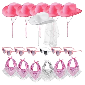 Комплект ковбойской шляпы Y166 и солнцезащитных очков-банданы для невесты и группы ее подружек